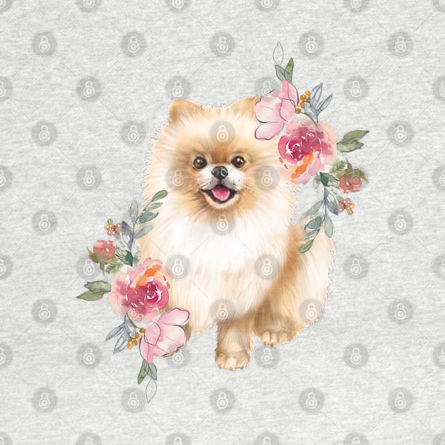 Cute Pomeranian Spitz Cream Puppy Dog Art by AdrianaHolmesArt